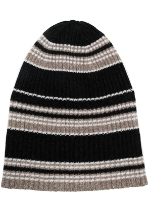 Barrie cashmere striped beanie hat - Black