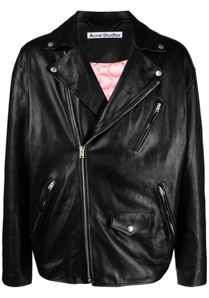 Acne Studios off-centre zip leather biker jacket - Black