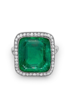 Pragnell Vintage Edwardian platinum emerald and diamond ring - Silver