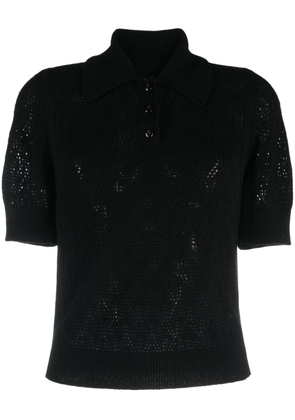 Barrie pointelle-knit cashmere polo top - Black