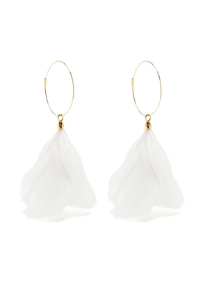 Jil Sander feather drop hoop earrings - White