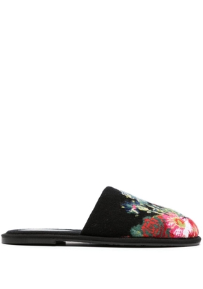 Barrie floral intarsia-knit cashmere slippers - Black