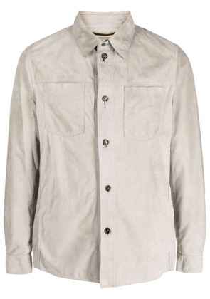 Moorer long-sleeve leather overshirt - Grey