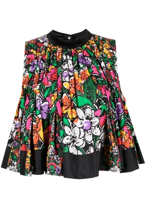 sacai pleated floral-print blouse - Black