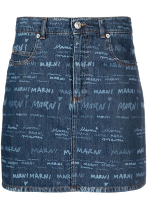 Marni logo-print denim skirt - Blue