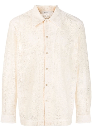 Séfr panelled long-sleeved lace shirt - Neutrals