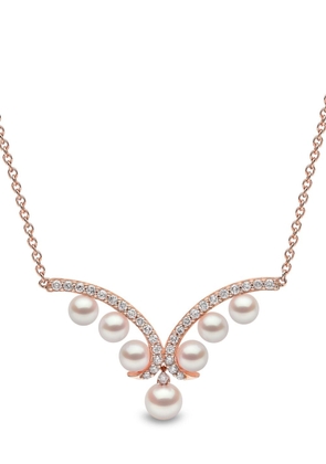 Yoko London 18kt rose gold Sleek Akoya pearl and diamond necklace - Pink