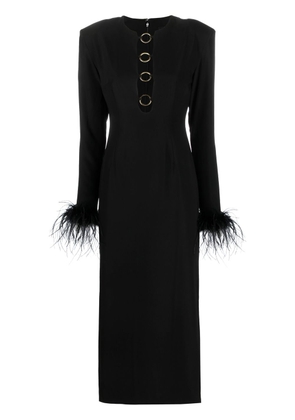 De La Vali feather-trim midi dress - Black