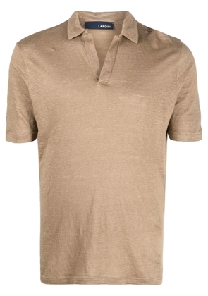 Lardini logo-tag split-neck polo shirt - Brown