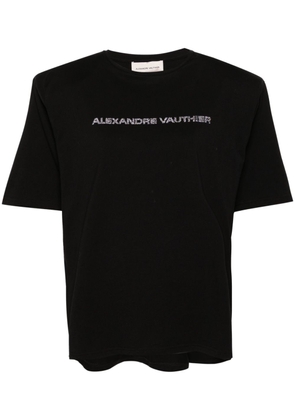 Alexandre Vauthier rhinestones-logo shoulder-pads T-shirt - Black