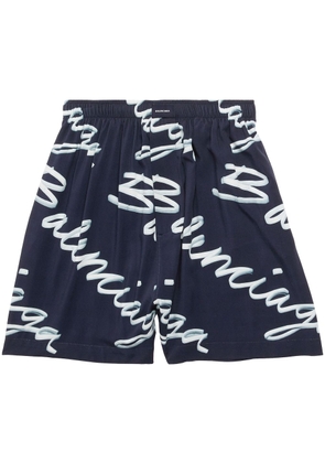 Balenciaga scribble-logo pyjama shorts - Blue