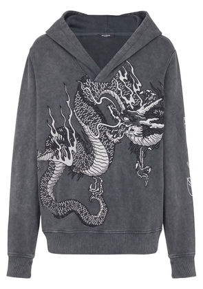 Balmain Dragon-embroidered cotton hoodie - Grey