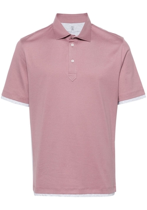 Brunello Cucinelli layered-trim jersey polo shirt - Pink