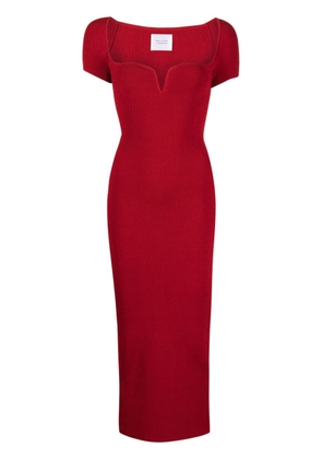 Galvan London Gaia V-neck ribbed-knit midi dress - Red