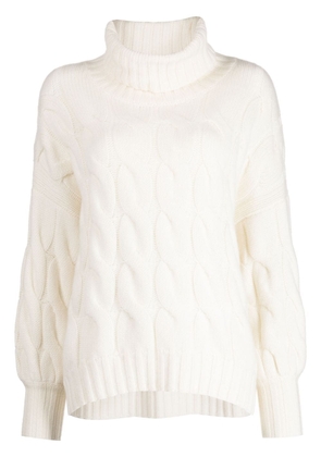 N.Peal Chunky Cable roll-neck jumper - White