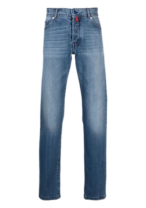 Kiton logo-patch cotton straight-leg jeans - Blue