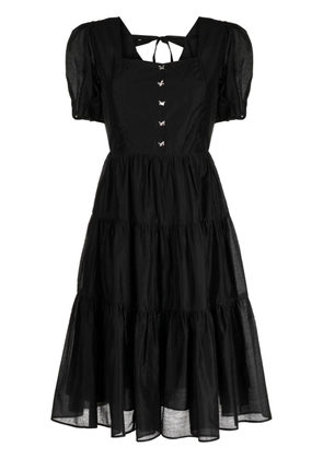 tout a coup butterfly-buttoned tiered dress - Black