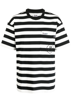 izzue logo-embroidered stripe-print T-shirt - Black