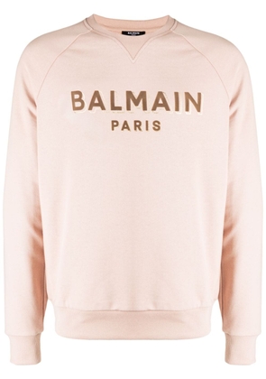 Balmain flocked-logo cotton sweatshirt - Neutrals