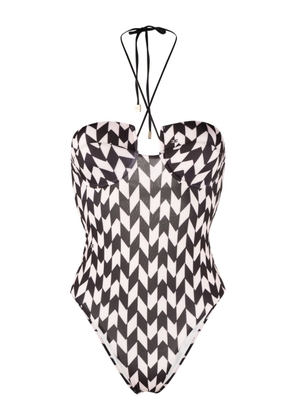 Elisabetta Franchi geometric-print swimsuit - Neutrals
