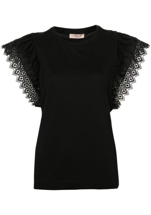 TWINSET embroidered-sleeves cotton blouse - Black