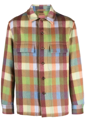 Zegna plaid-check pattern cashmere shirt jacket - Brown