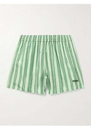 Zegna - Straight-Leg Mid-Length Logo-Embroidered Striped Shell Swim Shorts - Men - Green - S