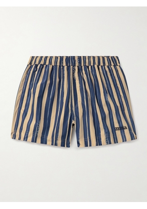 Zegna - Straight-Leg Mid-Length Logo-Embroidered Striped Swim Shorts - Men - Blue - S