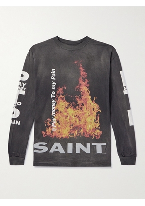 SAINT Mxxxxxx - Pay money To my Pain Printed Distressed Cotton-Jersey T-Shirt - Men - Gray - S