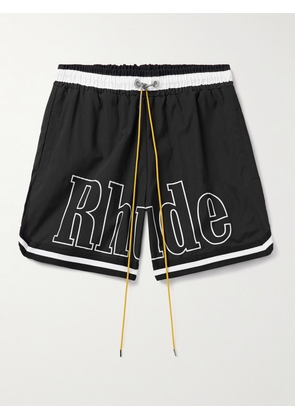 Rhude - Straight-Leg Mid-Length Logo-Print Striped Swim Shorts - Men - Black - XS