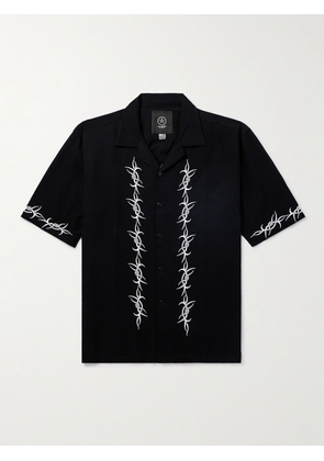 Local Authority LA - Camp-Collar Embroidered Cotton-Twill Shirt - Men - Black - S