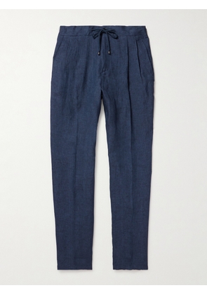 De Petrillo - Tapered Pleated Linen Drawstring Trousers - Men - Blue - IT 44