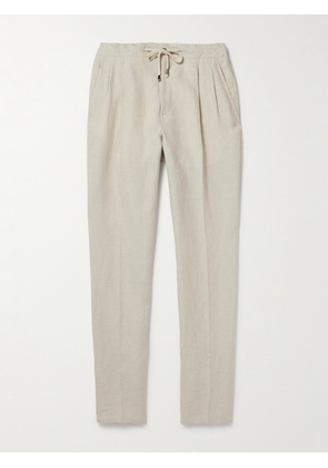 De Petrillo - Tapered Pleated Linen Drawstring Trousers - Men - Neutrals - IT 44