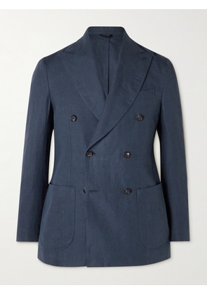 De Petrillo - Double-Breasted Linen Suit Jacket - Men - Blue - IT 46