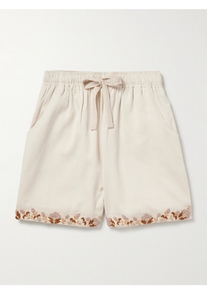 Kartik Research - Straight-Leg Embellished Cotton-Twill Drawstring Shorts - Men - Neutrals - UK/US 30