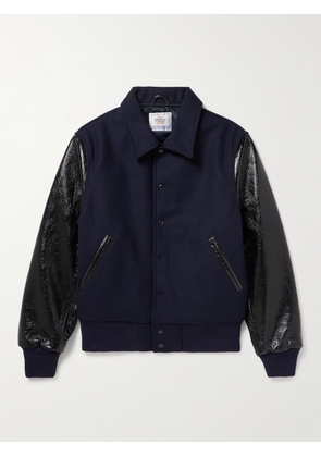 Golden Bear - Padded Wool-Blend Felt and Cracked Glossed-Leather Varsity Jacket - Men - Blue - S