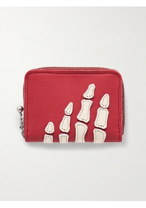 KAPITAL - Thumbs-Up Mini Appliquéd Leather Zip-Around Wallet - Men - Red