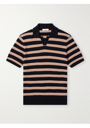 Mr P. - Striped Ribbed Merino Wool Polo Shirt - Men - Brown - XS