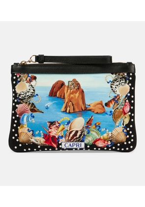 Dolce&Gabbana Capri printed leather-trimmed canvas pouch