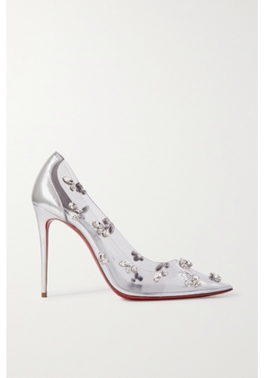 Christian Louboutin - Degraqueen 100 Metallic Leather And Crystal-embellished Pvc Pumps - Silver - IT34,IT35,IT35.5,IT36,IT36.5,IT37,IT37.5,IT38,IT38.5,IT39,IT39.5,IT40,IT40.5,IT41,IT41.5,IT42