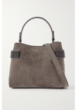 Brunello Cucinelli - Bead-embellished Suede Shoulder Bag - Gray - One size