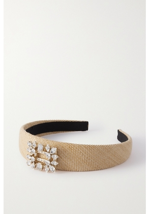 Roger Vivier - Broche Vivier Crystal-embellished Faux Raffia Hairband - Neutrals - One size