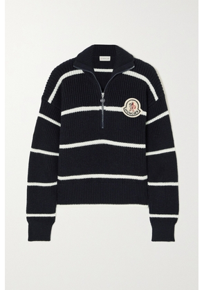 Moncler - Appliquéd Striped Wool Sweater - Black - xx small,x small,small,medium,large,x large,xx large