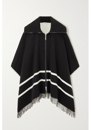 Moncler - Fringed Striped Wool-blend Jacquard Poncho - Black - One size