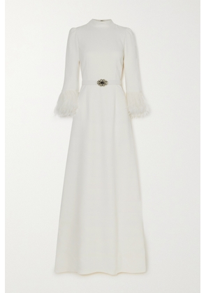 Andrew Gn - Belted Crystal And Feather-embellished Crepe Gown - Off-white - FR34,FR36,FR38,FR40,FR42,FR44,FR46