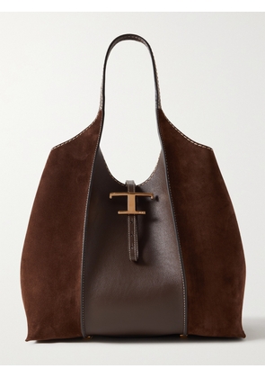 Tod's - T Timeless Medium Leather-trimmed Suede Shoulder Bag - Brown - One size