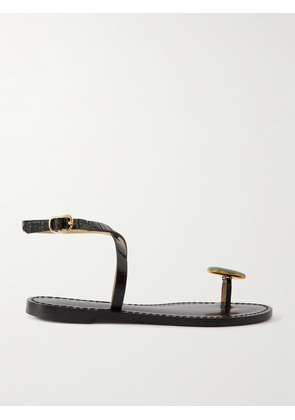 AMANU - The Kigali Aventurine-embellised Croc-effect Leather Sandals - Black - US4,US5,US6,US7,US8,US9,US10,US11,US12