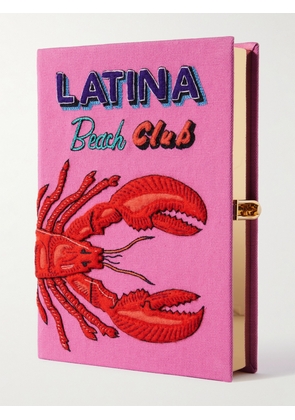 Olympia Le-Tan - Latina Beach Club Lobster Embroidered Appliquéd Canvas Clutch - Pink - One size