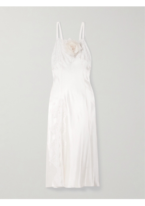 Rodarte - Embellished Lace-trimmed Silk-satin Midi Dress - Off-white - US0,US2,US4,US6,US8,US10