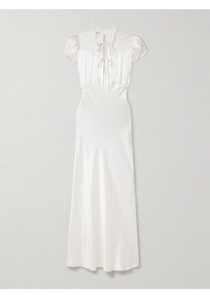 Rodarte - Lace-trimmed Silk-satin Midi Dress - Off-white - US0,US2,US4,US6,US8